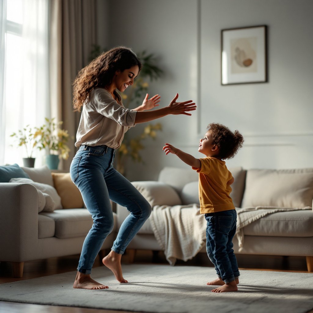 woman dancing with child
