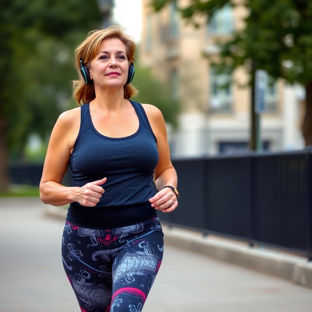 woman wearing headphones listening to music while walking